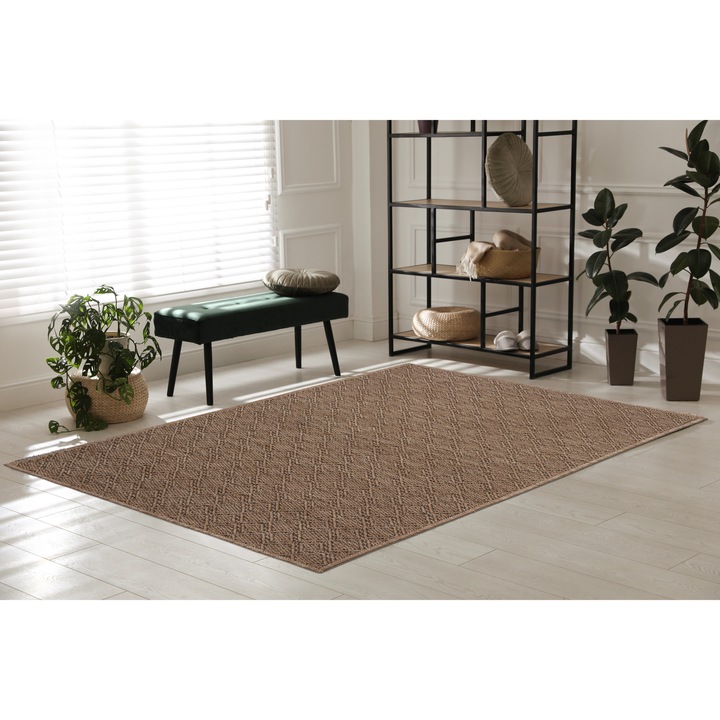 Covor tesatura plata Quin Splendid, 160x230 cm, bumbac, spate antialunecare, bej