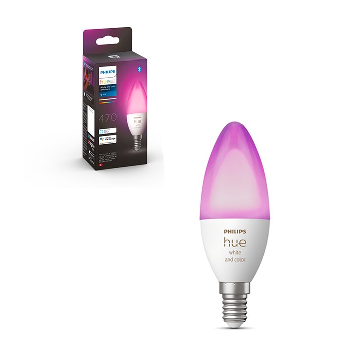 Bec LED lumanare B39 5.3W E14 RGB, Philips Hue