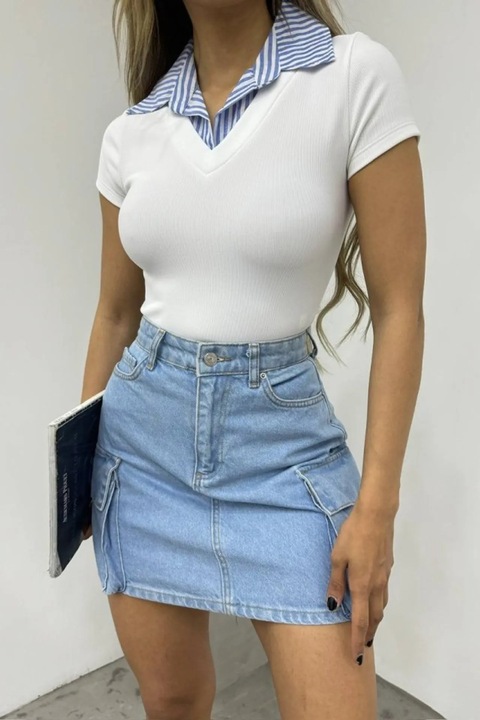 Bluza dama, JANES, slim fit, alb, bumbac|poliester