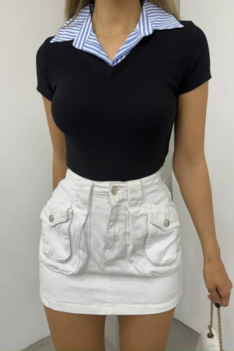 Bluza dama, JANES, Slim Fit, negru, jerseu bumbac poliester