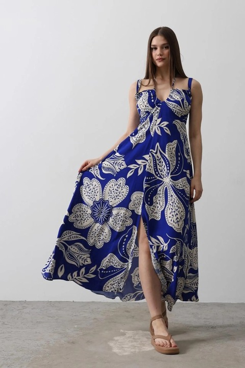 Rochie midi JANES cu decupaje florale, albastru, bumbac/poliester/elastan