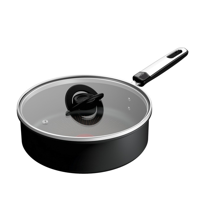 Cratita cu capac Tefal Excellence, 24 cm, inductie, invelis antiaderent, indicator Thermo-Signal, aluminiu, negru