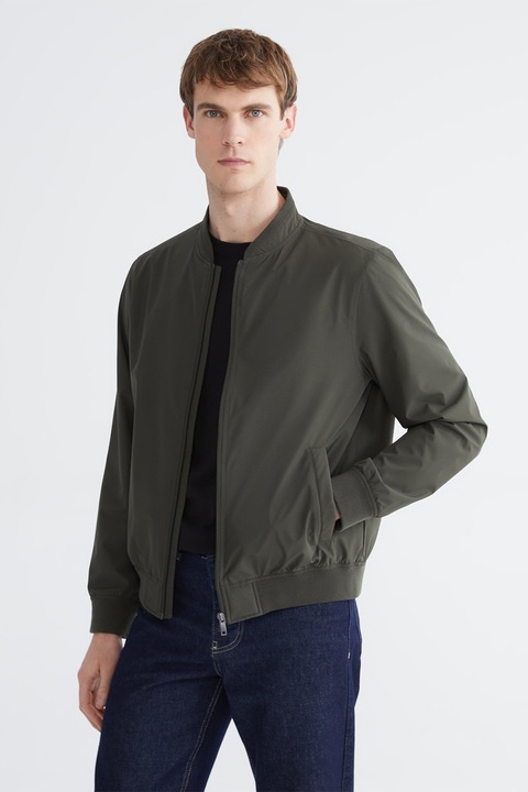 LC WAIKIKI, Jacheta bomber slim fit cu fermoar, Verde padure, 3XL