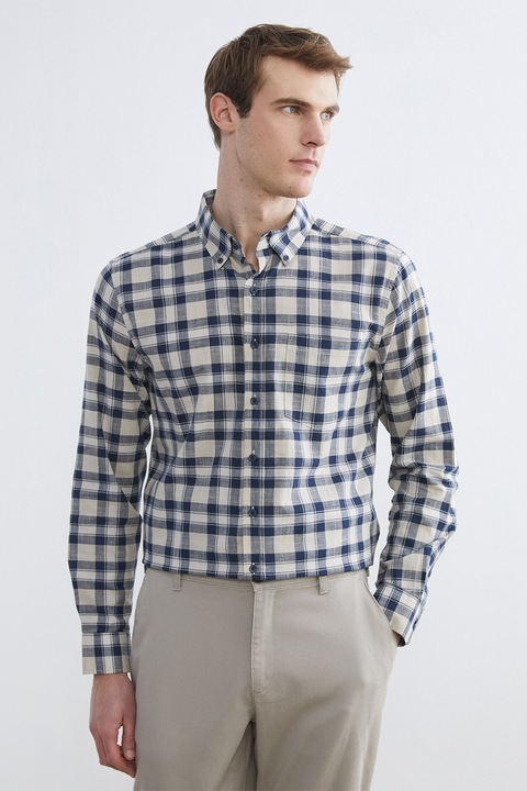 LC WAIKIKI, Camasa regular fit cu model in carouri, Alb murdar/Bleumarin