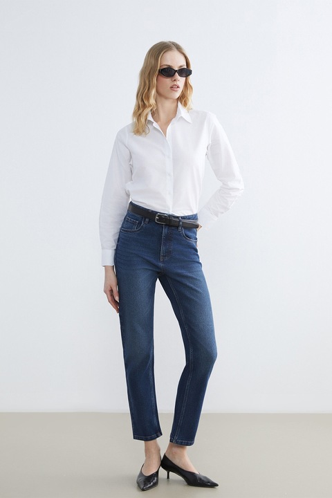 LC WAIKIKI, Blugi crop cu croiala dreapta, Albastru inchis