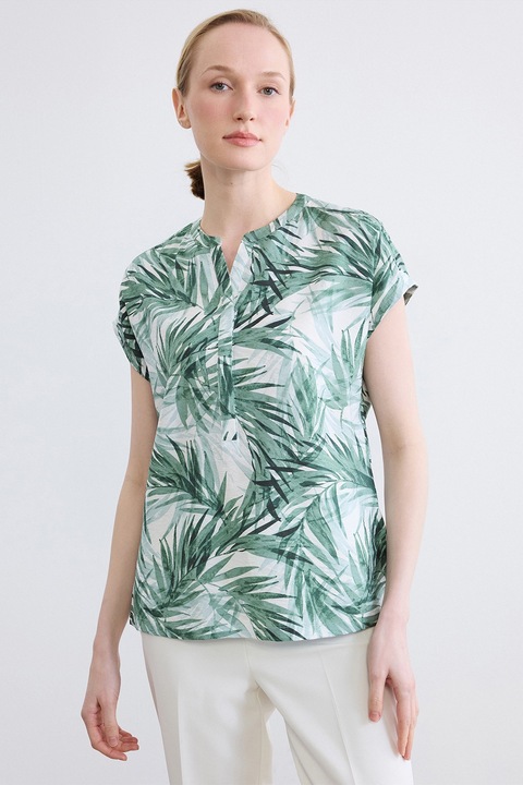 LC WAIKIKI, Bluza-tunica cu imprimeu tropical, Alb/Verde aquamarin