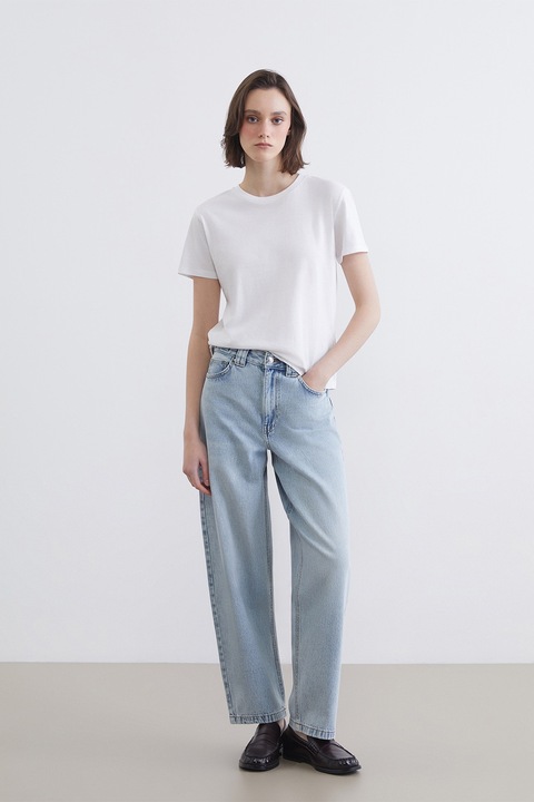 LC WAIKIKI, Blugi cu croiala baggy si talie inalta, Albastru pastel