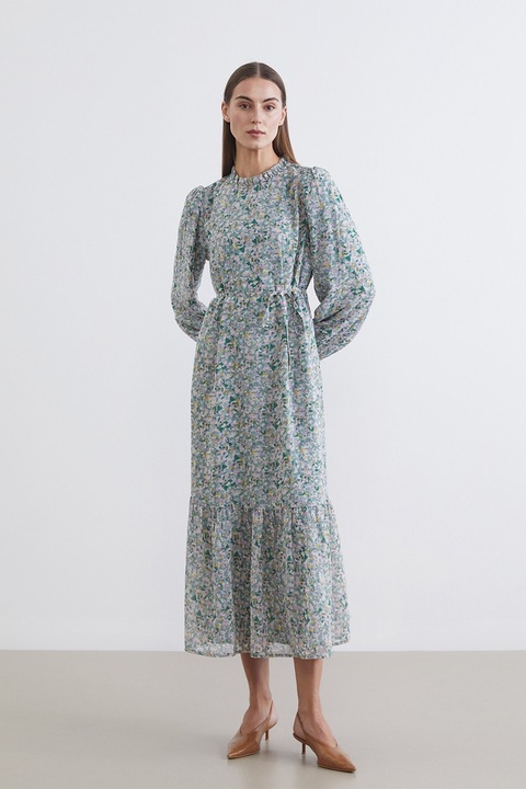 LC WAIKIKI, Rochie midi cu imprimeu floral, Alb/Galben/Verde aquamarin