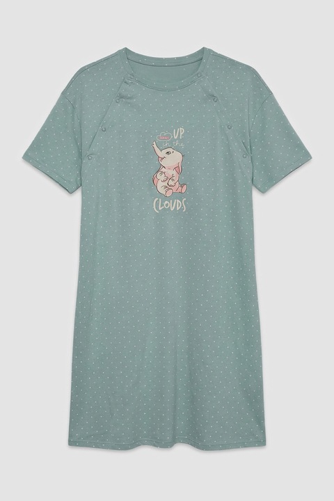 LC WAIKIKI, Camasa de noapte din bumbac pentru gravide, Roz pal/Verde persan