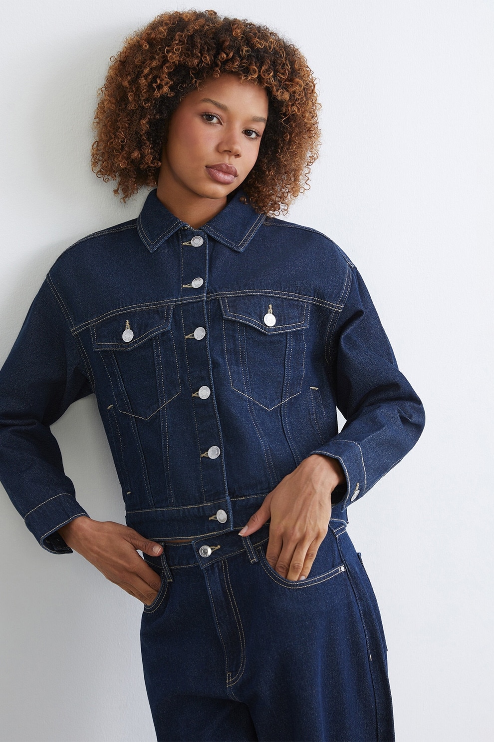 LC WAIKIKI, Jacheta din denim cu maneci scurte si snur de ajustare
