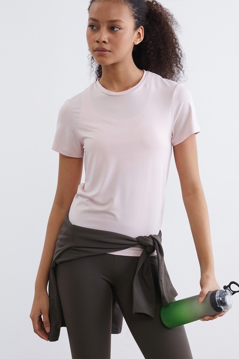 LC WAIKIKI, Tricou uni cu decolteu la baza gatului, Roz pastel