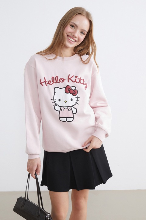 LC WAIKIKI, Bluza de trening din amestec de bumbac cu imprimeu Hello Kitty, Roz pastel, Alb optic, Rosu vermillion, L