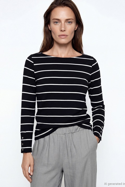 LC WAIKIKI, Bluza din bumbac cu model in dungi, Alb/Negru