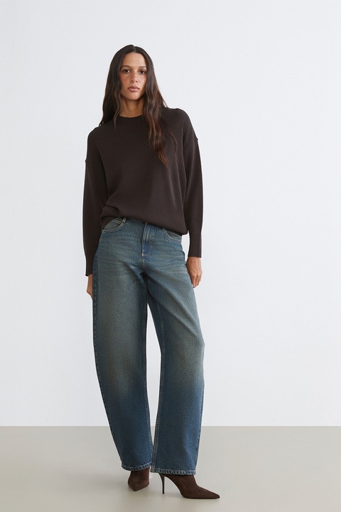 LC WAIKIKI, Blugi cu croiala balon si aspect decolorat, Albastru inchis/Albastru petrol