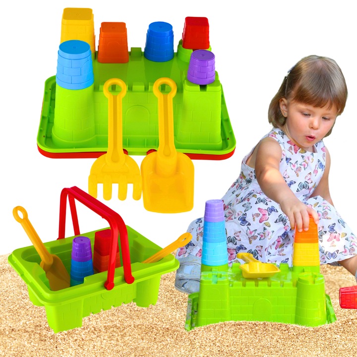 Set jucarii pentru nisip, maksik, castel, forme, multicolor, pentru plaja