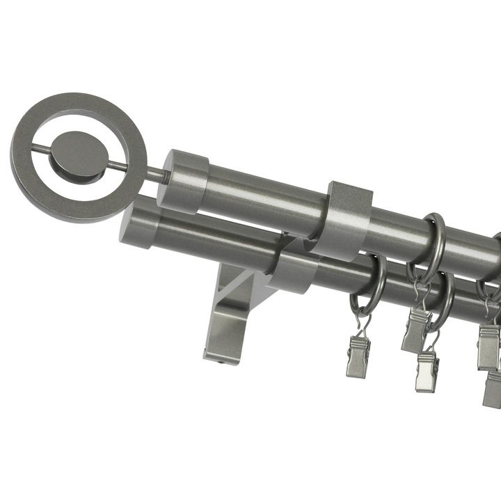 Galerie metalica dubla Popolo 19x19mm 160cm, grafit, set complet pentru montaj facil