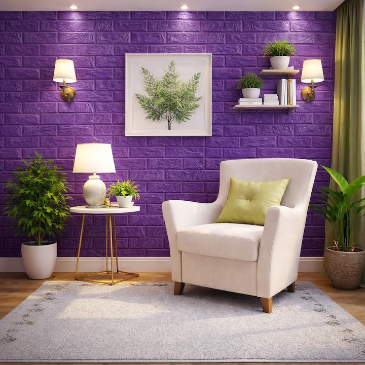 Tapet 3D caramida Mov auto-adeziv pentru interior, 70 x 77 cm