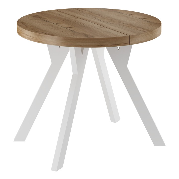 Masa rotunda extensibila Kraft Gold ⌀90/190cm cu picior alb in Y - Mobilier elegant si functional pentru interiorul tau