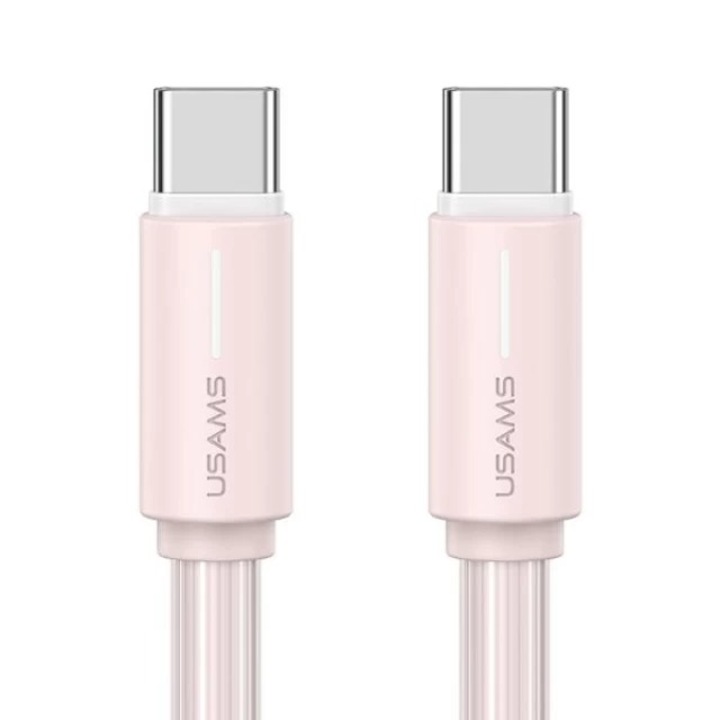 Cablu pentru incarcare si transfer de date USAMS US-SJ734, 2x USB-C, 60W, 3A, 480Mbps, 1m, Roz