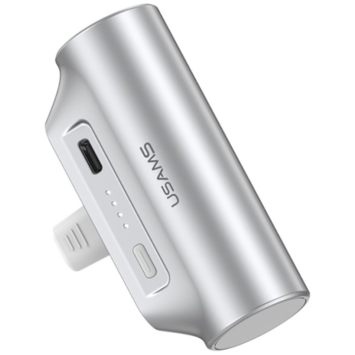 Външна батерия USAMS PB79 Mini Tail Plug, 3000mAh, 2A, 2x USB-C, Silver