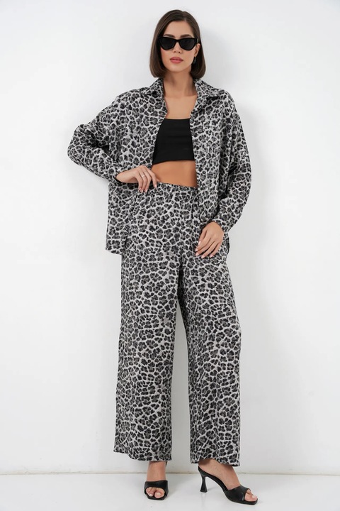 Compleu dama Big Dart, din doua piese, satin, Gri