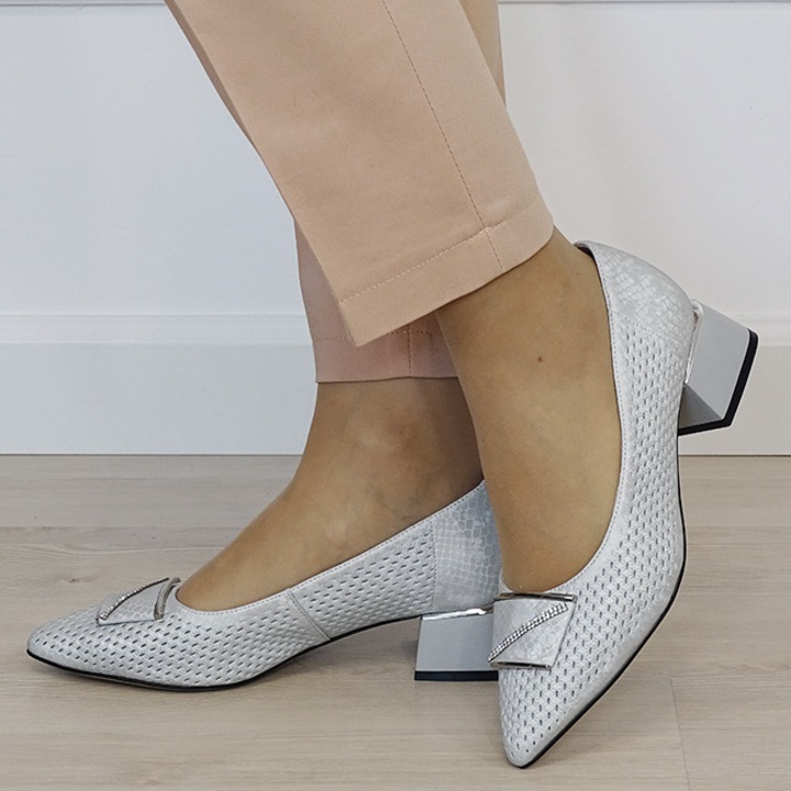 Pantofi argintii comozi din piele naturala B-BY6935-1 03 12279, Argintiu