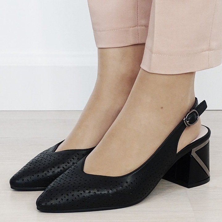 Pantofi negri perforati din piele naturala BY6885-1 02 19754, Negru