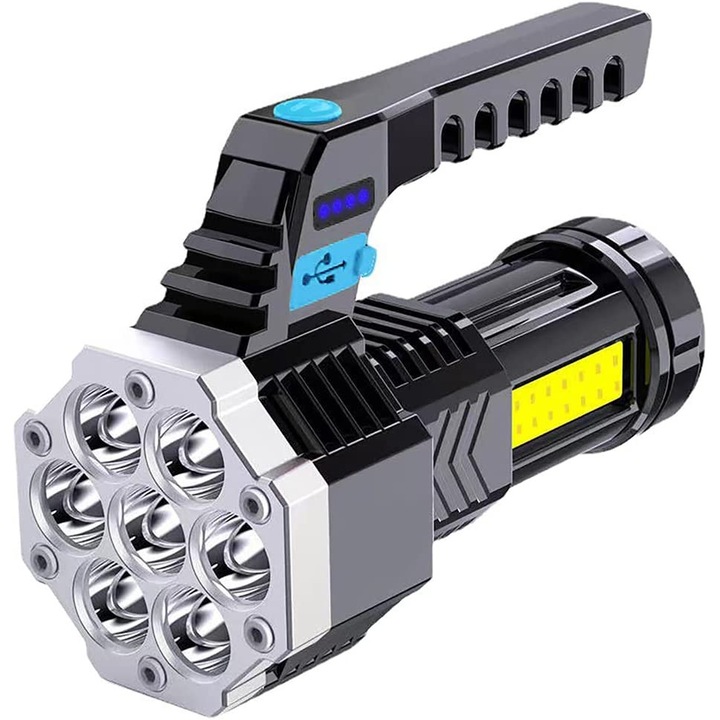 LED фенерче, презареждащо се чрез USB - 9 мощни LED диода, 4 режима на осветление, 2400mAh