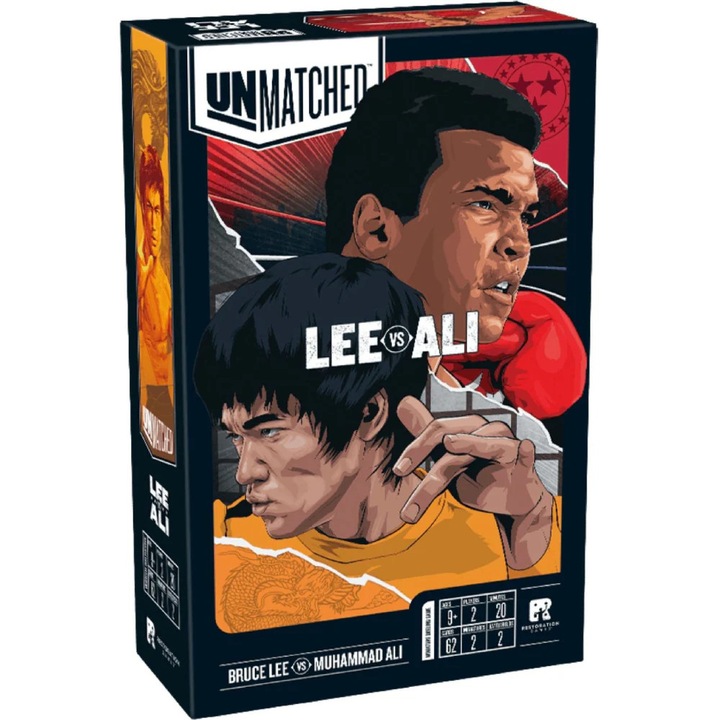 Joc de societate, Restoration games, Unmatched Adventures, Bruce Lee vs Muhammad Ali, 2 campuri de lupta, tabla fata-verso