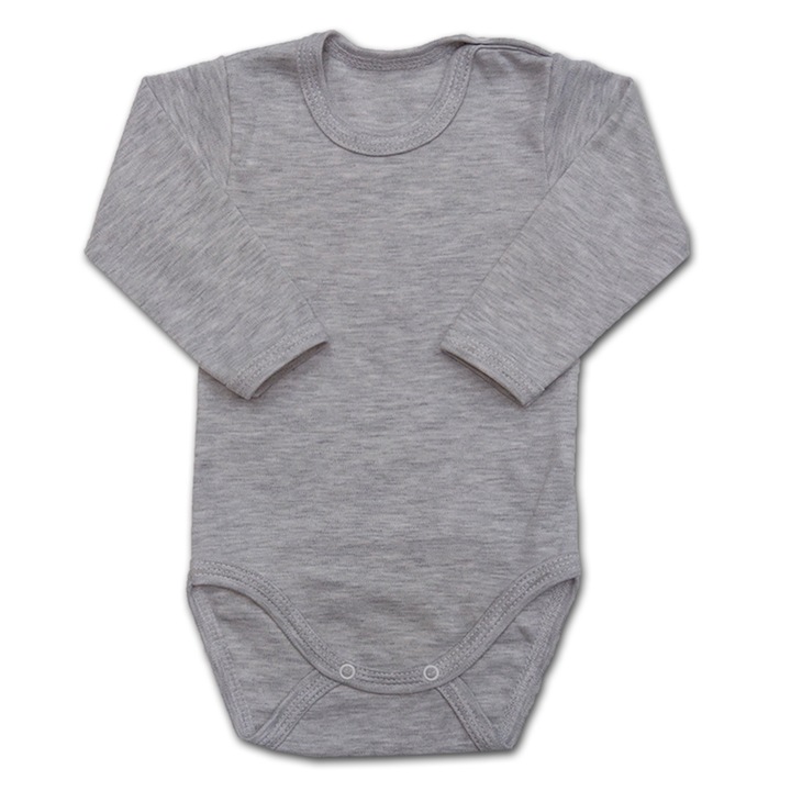 Body copii Dartomik, maneca lunga, bumbac, antialergic, gri