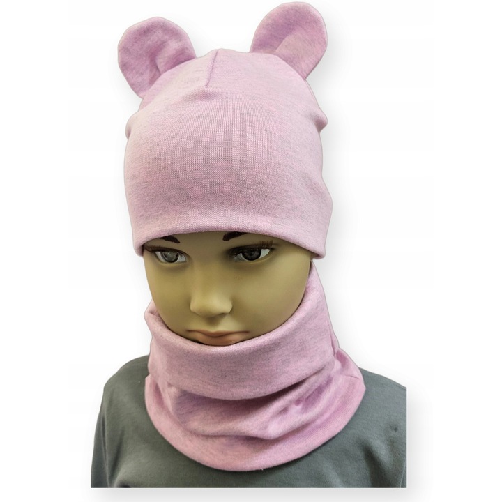 Set caciula si komin Dartomik, roz melanj, 97% bumbac, 3% lycra - 69875