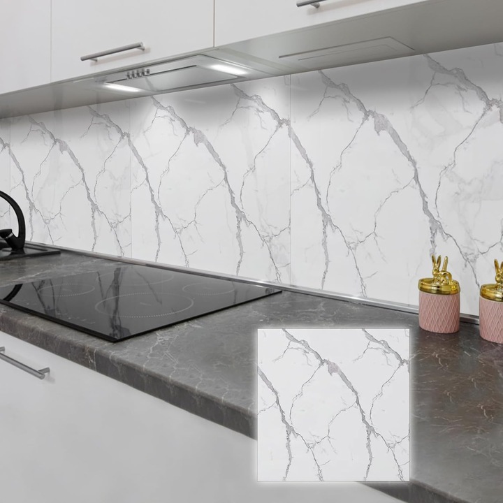 Set 20 Panouri Autoadezive PVC Marmura Alba 30x30cm, Rezistente la Apa, 1.8 m²