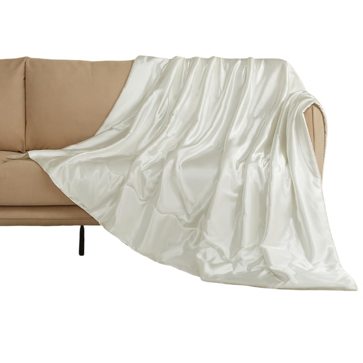 Patura din microfibra, 150x200 cm, alba, cu doua fete