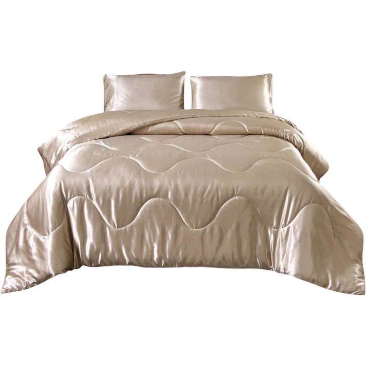 Színes szatén ágyneműhuzat garnitúra 200x220 cm, 2 párnahuzat 80x80 cm, elegáns arany