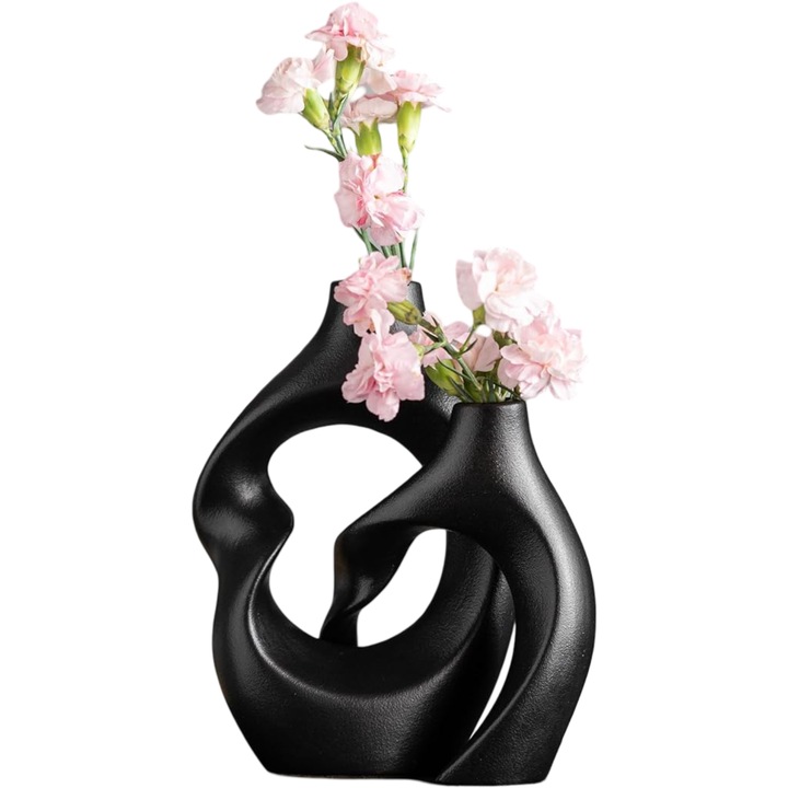 Set 2 Vaze Ceramice ZMARKRAFT, Negru Mat, 20 cm