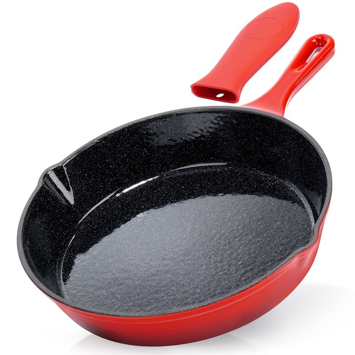 Tigaie din fonta emailata, Artemis, 25 cm, rosie, cu capac de silicon inclus
