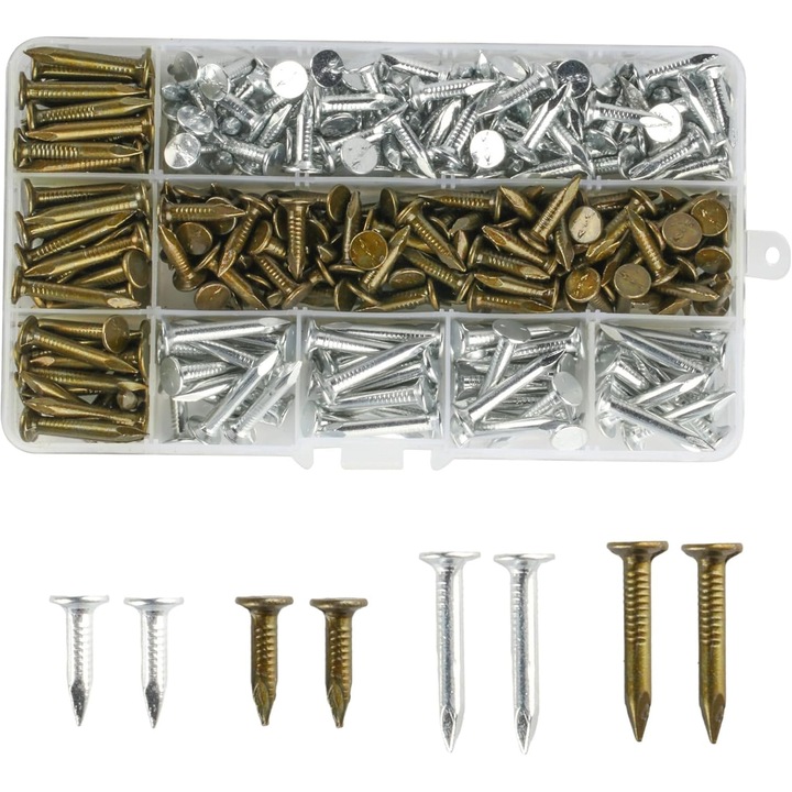 Zestaw 300 Gwozduri Papowe Ocynkate 20 mm si 30 mm, Cap Mare, Maro si Argintiu