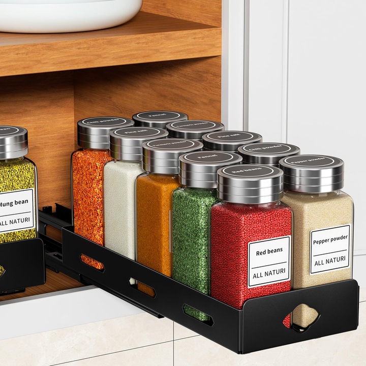 Organizer telescopic pentru condimente, Mayzolop, negru, 26,8x21,3x7,2cm