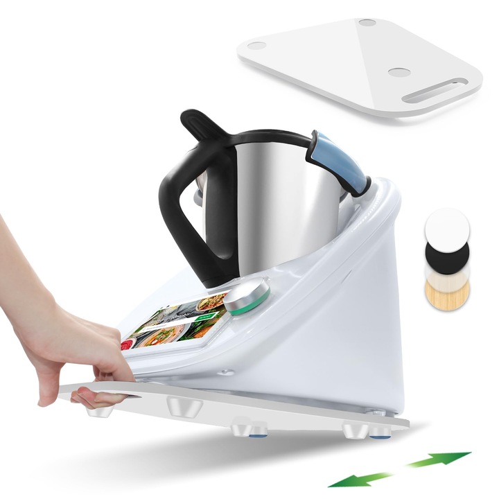 Deska alunecoare pentru Thermomix TM6 TM5, acrilica, alba, cu manere ergonomice, tehnologie de alunecare teflonata