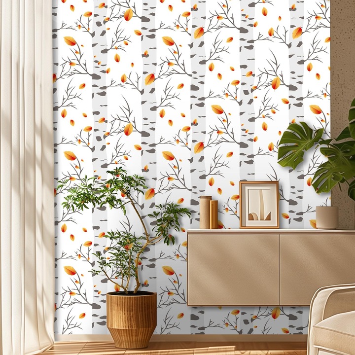 Tapet autocolant Baite de mesteacan, 44,5 cm x 1 m, PVC, rezistent la apa, usor de aplicat