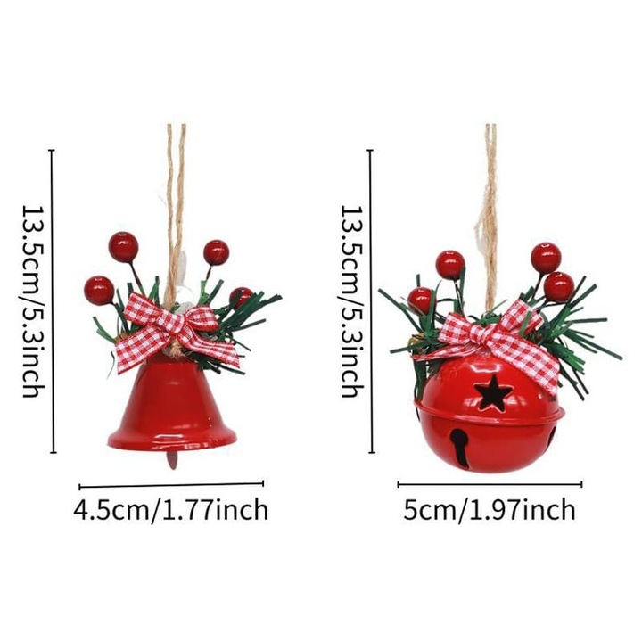 Set 8 globuri de Craciun, dzwonki decorative, mix culori, 4,5x5cm