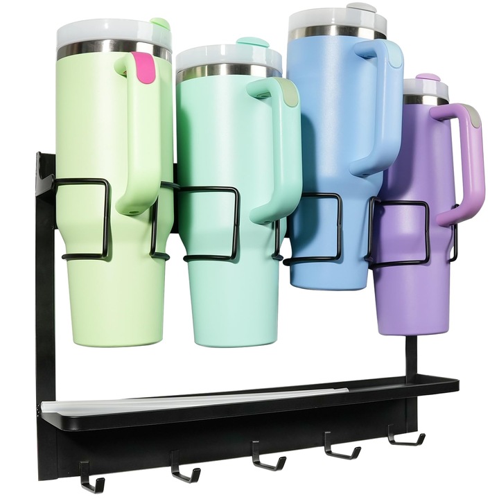 Mágneses rendszerező poharakhoz, Mnxght, 5 kampó, fekete, 4 pohárhoz