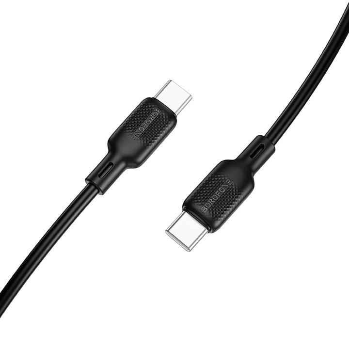 USB-C – USB-C adat- és töltőkábel, 2 m, Borofone, fekete szín, BX113