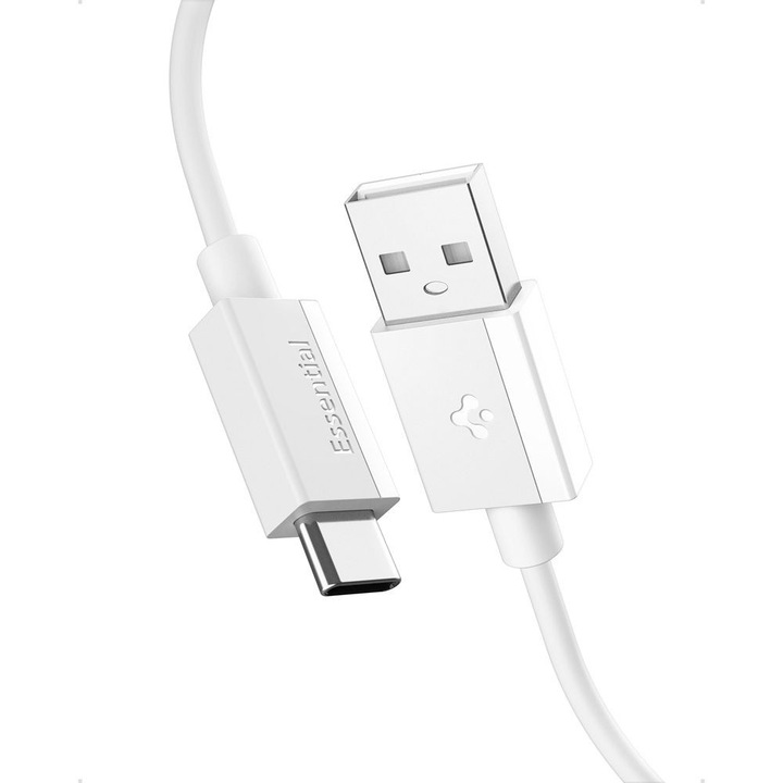 Cablu de date si incarcare USB la USB-C, 2 m, Spigen, culoare Alb, ACA08716
