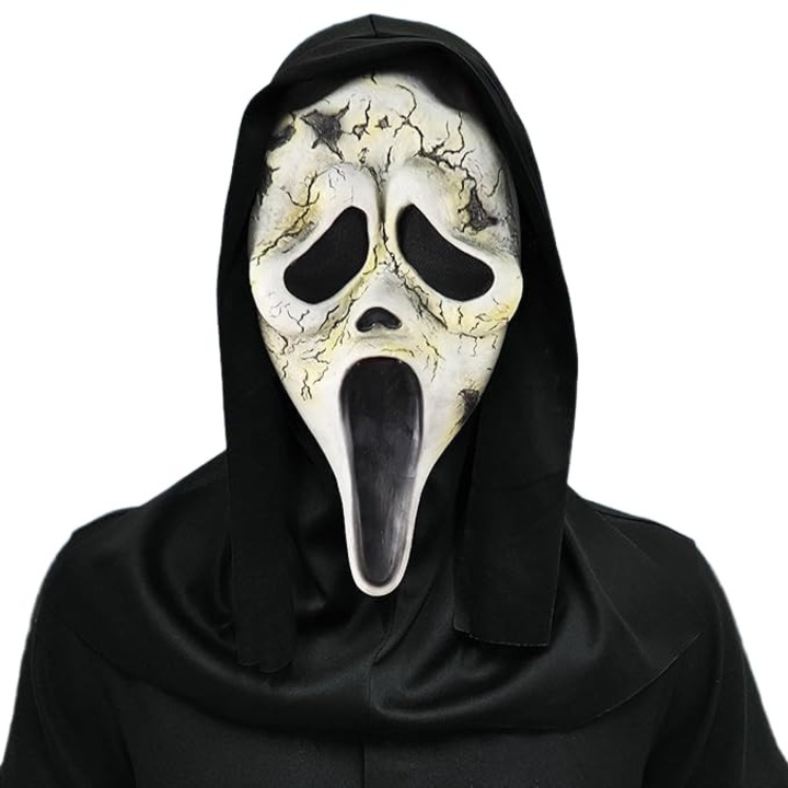 Masca Ghostface din Latex cu Gluga, Universala, pentru Halloween si Cosplay, Detalii Realiste, Neagra