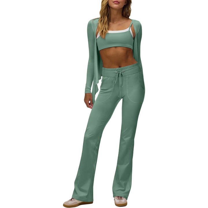 Női sportnadrág, Zöld, Poliészter/Spandex, Magas derék, L INTL