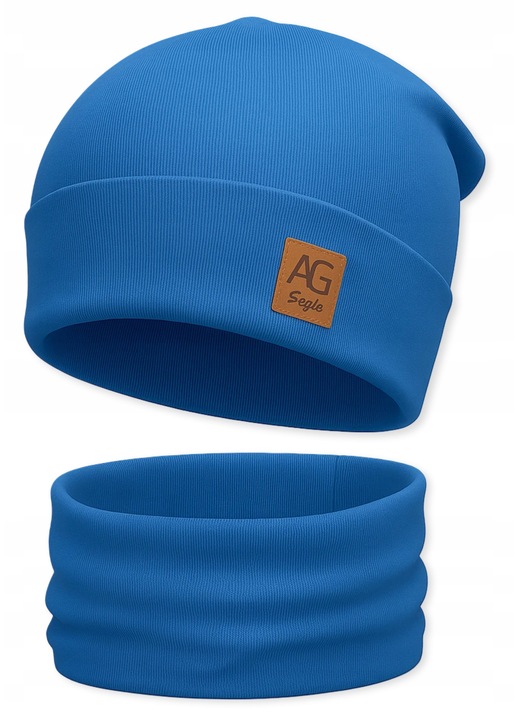 Set Caciula + Komin, Dartomik, Unisex, 97% bumbac, 3% lycra, albastru, dimensiune universala