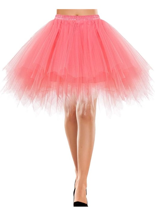 Fusta scurta din tul, vintage retro, roz, poliester, cu talie elastica, XL INTL