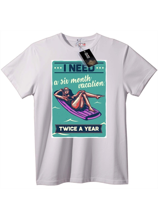 Tricou Vacanță de 6 Luni De Două Ori Pe An, Alb