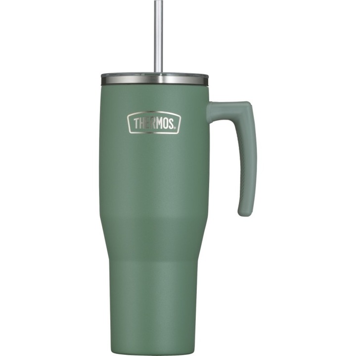 Termokubek Thermos Refreshing 1100 ml, mat verde, cu maner si pai, izolare termica 6 ore